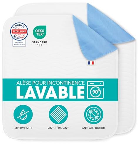 Ôhm Alèse Imperméable Lavable 90x160cm, Lot de 2 – Incontinence Adulte | Haute absorption anti-fuites, jour comme nuit. Lavable et réutilisable, économique et écologique au quotidien.