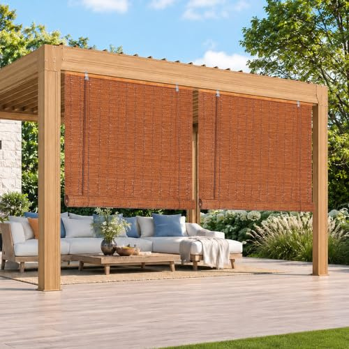 HOMEDEMO PE Rollo Outdoor wetterfest, Sichtschutz Sonnenschutz, Bambus Look Rollo für Innen- und außenbereich Bambusrollo Jalousie, Raffrollo für Fenster & Balkon, 100x220cm, Braun