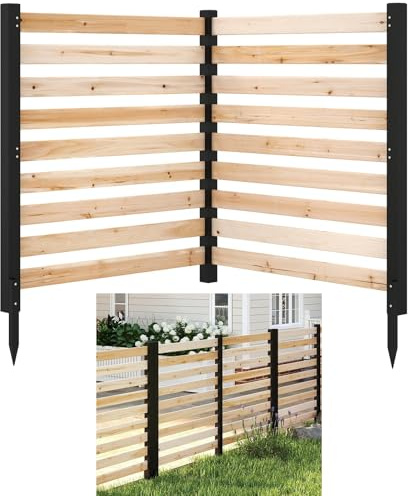 COSTWAY Gartenzaun 4-teilig, Zaun mit 6 Pfählen, 98 x 107 cm, Sichtschutzzaun aus Holz, Steckzaun Lamellenzaun, Tannenholz, freistehender Sichtschutz für Garten Terrasse, Natur (2 Pack)