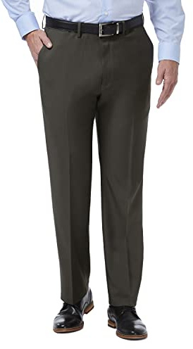 Haggar Mens Premium Comfort Classic Fit Flat Front Expandable Waist Dress Pants, Charcoal, 36W x 29L US