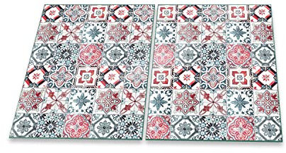 decorwelt | Herdabdeckplatten 2x40x52 cm 2-Teilig Textur Pink Ceranfeldabdeckung Universal Spritzschutz Glas Deko Elektroherd Induktion für Kochplatten Herdschutz Schneidebrett Sicherheitsglas