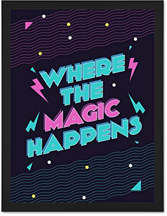 Wee Blue Coo Disco Kitchen Magic Happens Large Framed Art Print Wall Poster 18x24 inch Küche Zauber Wand
