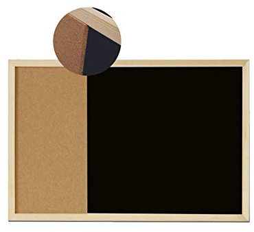 Ommda Kombitafel aus Kreidetafel und Kork Pinnwand Magnettafel Rechteckig Holzrahmen Korktafel Memoboard Pinnwand Wand Filz für Büro,Naturholzrahmen D,40x60cm