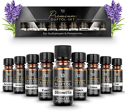 Teufelsküche® Duftöl-Set mit 10ml Fläschchen | 9 verschiedene Aroma-Öle zum Wohlfühlen & Entspannen - ideal im Diffuser oder als Lufterfrischer - perfekt zum Verschenken