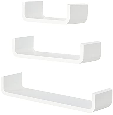 HOMCOM Wandregal Cube CD Regale 3er-Set Schweberegal 30/45/60cm Wandboard dekotativ Regalbrett für Küche Bad Wohnzimmer Schlafzimmer Regalset Hängeregal Bücherregal Blickfang Weiß