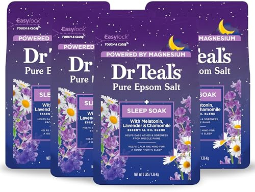 Dr Teal's Pure Epsom Magnesium Salt Soak, Sleep Blend with Melatonin, Lavender & Essential Oils, 3 lb (Pack of 4)