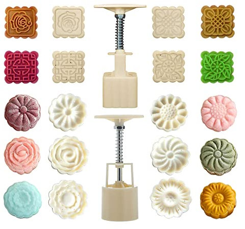Niaciswe Stampo Mooncake 50g 2 Sets di Luna Stampo ​per Torta Lunare Fiori Rotondi e Fiori Quadrati Stampi Mooncake Set Stampi per Mooncake 3D per Fai da Te Decorazione di Torte e Dessert