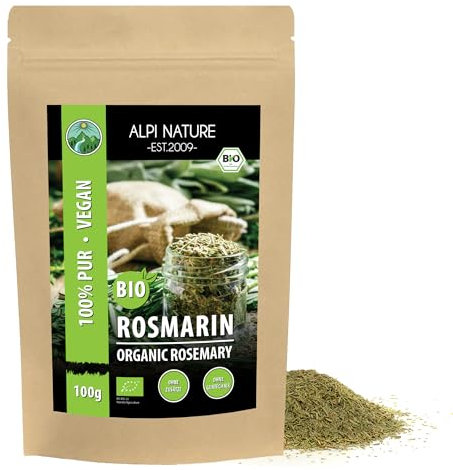 Organic Rosemary 100g 3.5 oz by Alpi Nature, Dried and Rubbed Leaves, Rosemary Herb for Cooking