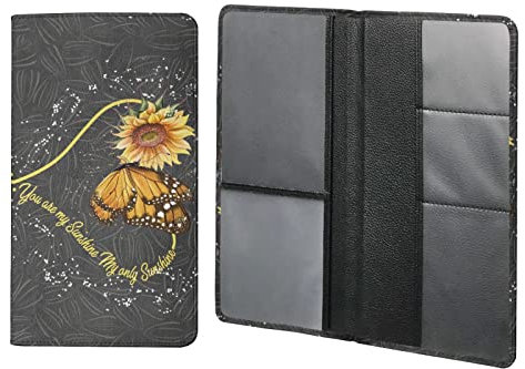 COEQINE Führerschein aus PU-Leder für Fahrer, Autokennzeichnung und Versicherungskartenhalter, Handschuhfach, Organizer für Dokumente, Papiere, Druck, Sonnenblume, Schmetterling