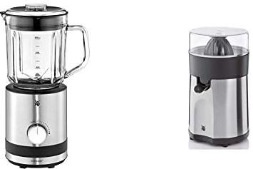 WMF Küchenminis Kompaktmixer, Standmixer, 400 Watt, 0,8 l, cromargan matt & Stelio Saftpresse elektrisch, Zitruspresse, Orangenpresse, 85 Watt, 2 Presskegel, Tropfstopp, Siebeinsatz, edelstahl matt