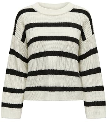 JDY Women's Jdyjusty L/S Stripe Knt Noos Jumper Sweater, Eggnog, L UK