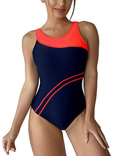 Costume da Bagno Intero da Donna Snellente Bikini Sottile Traspirante Ed Elastico Moda Senza Schienale Lavabile in Lavatrice per Spiaggia, Piscina(XXL-Blocchi di Colore)