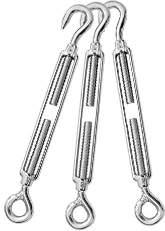 Jamiikury 3PCS M12 Hook & Eye Turnbuckle 304 Stainless Steel Turnbuckle Wire Rope Tension Heavy Duty Turnbuckles for Cable Railing Wire Rope Hardware Kit (M12, Hook & Eye)