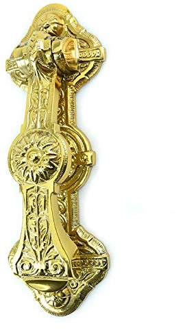 Türklopfer im viktorianischen Antik-Design, Sonnenblume/Neptun, poliertes Messing