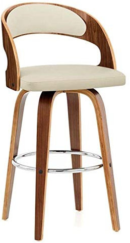 OZCULT Küchenhocker Barhocker Arc Rückenlehne Hause drehstuhl Bar Küche PU-Kissen Massiver Holzhocker Lagergewicht 150kg 70 cm hoch (Color : Beige)