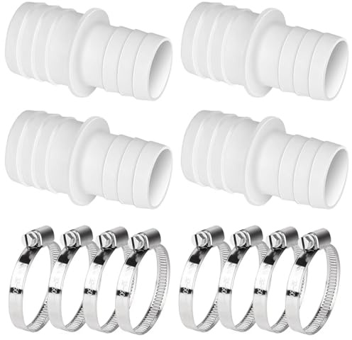 WANGCL Conector de manguera para manguera de piscina 32-38 mm, adaptador de boquilla de manguera doble, 4 conectores con 8 abrazaderas, color blanco