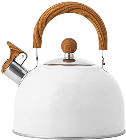Bouilloire Sifflante Bouilloire pour Cuisinière Bouilloire Sifflante En Acier Inoxydable De 2,5 L Avec Poignée Résistante À La Chaleur Théière Blanche Simple De Grande Capacité Bouilloire à Flûte Théi