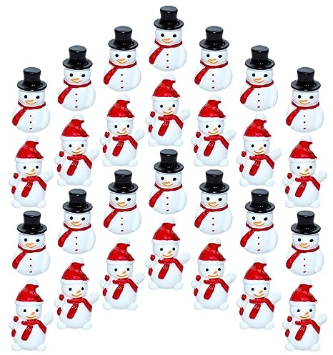 Didiseaon 40pcs Mini Snowman Figurines, Resin Miniature Christmas Decorations Tiny Xmas Snowman with Top Hat for Micro Landscape Fairy Garden Dollhouse Xmas Party Supplies Tabletop Decoration