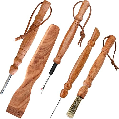 SAVINA Set 5 Holz-Nähwerkzeug – Nahttrenner, Nahtpresse, Stiletto, Basting Pin Tool, Reinigungsbürste – Premium-Hartholzgriffe für Quilten & Handnähen