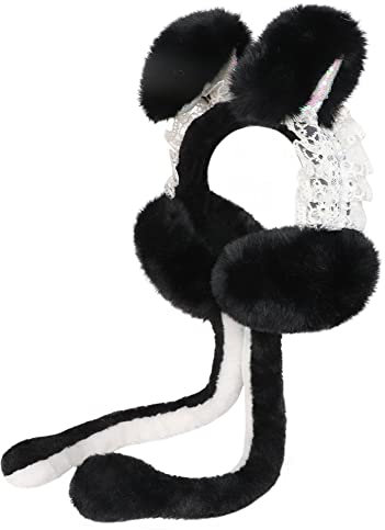 Ohrenwärmer mit Beweglichen Hasenohren Spitze Ohrenschützer Cartoon Damen Mädchen Ohrenklappen Faltbar Earmuffs Plüsch Warm Winteraccessoire Niedlich Ohrenabdeckung für Fahrrad Cosplay Schwarz
