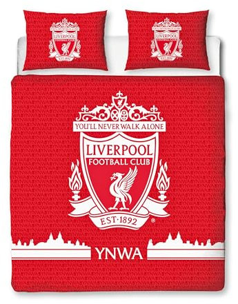 Character World Liverpool FC Offizielles Bettwäsche-Set für Doppelbett, Farbdesign, wendbar, 2-seitig, Fußball-Bettwäsche, offizielles Lizenzprodukt, inklusive passenden Kissenbezügen
