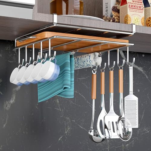 Schneidebrett Regal Halter Edelstahl, Hakenleiste für Küchenutensilien, Küchenorganizer am Schrank, Küchenutensilien als Regaleinsatz, zur Aufbewahrung, Silber, Schneidebrett Regal mit Haken