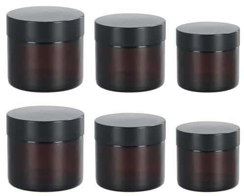 Chstarina 6 Pièces Pot en Verre Brun, Pot Cosmétique Verre avec Couvercle, Pots de Crème 30g/50g/60g, Pot Vide Cosmétiques, Recipient Cosmetiques, Pot Verre Ambre pour Crèmes, Lotions, Huile