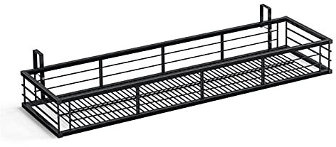 ASHILD Hängende Blumenkörbe aus Eisen, Pflanzenhalter über der Schiene, Zaun-Metall-Topfständer, Balkon-Hängegeländer, Pflanzkorb, Blumentopfhalter, für Terrasse, Balkon, Veranda, Zaun, schwarz, 80