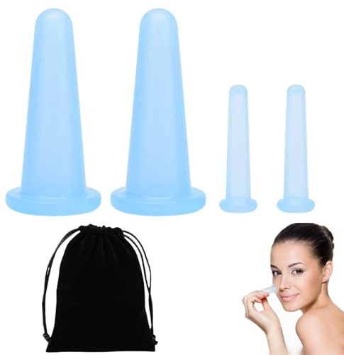 4 Stück Silikon Schröpfen und Massage Cups für Gesicht - Facial Cupping Set für Augen mit Aufbewahrungstasche