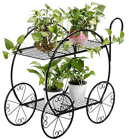 CCYENG 2-stufiger Gartenwagen, Pflanzenständer aus Metall, Sukkulenten-Blumentopfhalter, Blumentopfregal, Ausstellungsregal für den Blumenladen im Garten zu Hause auf