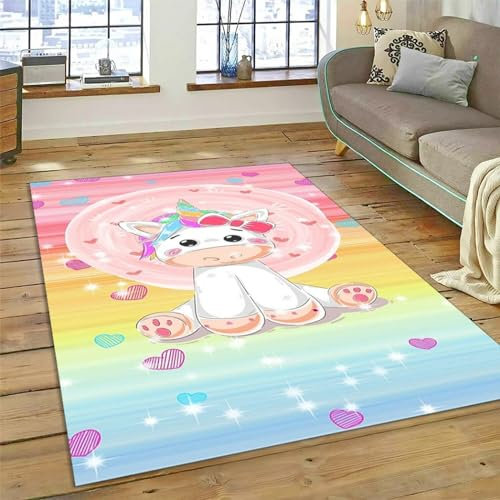 Kinderteppich Einhorn-Cartoon-Tier - Kurzflor Teppich Kinderzimmer Spielteppich Antiallergen Und Extra Weich - Babyzimmer Teppiche Für Junge Und Mädchen Babyteppich 100 X 150 cm / 39.37 X 59.0-7T0Z8