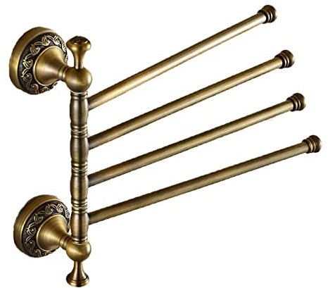 Generisch handtuchständer Handtuchhalter im Vintage-Stil in Gold mit 4 Armen drehbar massives Messing verchromt für Badezimmer platzsparende Wandhalterung Bad-Accessoires