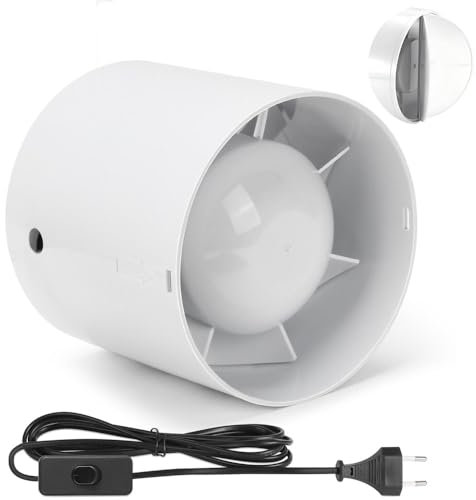 Vrietina Kanal Rohrventilator 100 mm, inkl. Rückstauklappe, 130 m3/h, Inline-Abluftventilator mit 3 m Netzkabel, Leise, 2200 UPM, Badlüfter Rohrlüfter Für Bad, WC, Küche, Gewächshaus, Zelt, Garage