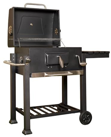 Samuel Alexander 115x46x106cm Black Steel Portable Rectangular BBQ Trolley with Thermometer Gauge and Cover