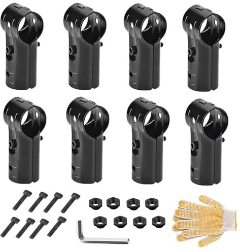 Maciun End Rail Clamps, 8X T Pipe Connectors with Hex Key and Gloves, 1 Inch Stainless Steel Clamps for Pipe Fence Reinforcement