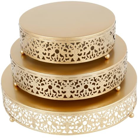 Set di 3 alzate per torte rotonde in metallo, 20 + 25 + 30 cm, alzata per torta dorata, piatto decorativo per dessert, elegante espositore per cupcake, per matrimoni, eventi, feste di compleanno