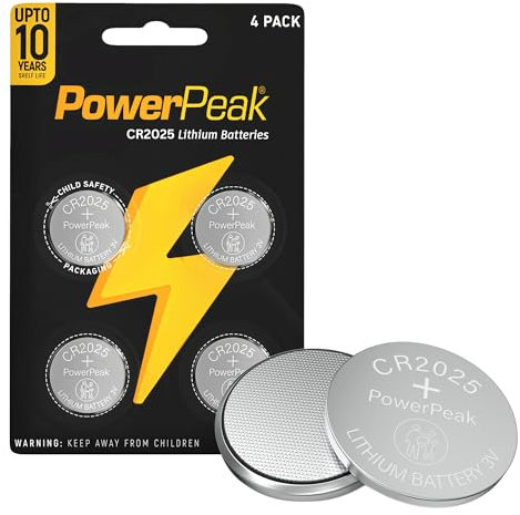 Power Peak CR2025 Battery - 3V Lithium Coin Cell Button Batteries - Suitable for Car Key Fob, Kitchen Scale, Watch, Remote Control, Toys - CR 2025 DL2025