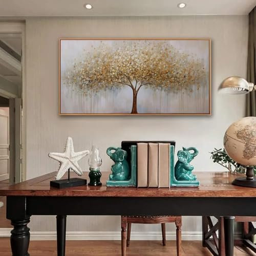 DHHXY Arte murale Oro Albero della vita astratto Quadri Su Tela Grandi Dimensioni Moderna opera d'arte Tela pittura Textured Tree Pictures Decorazione murale 50x100cm Senza cornice