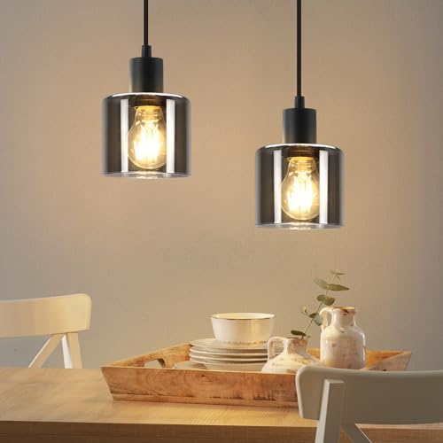ZMH 2ER Pendelleuchte Esstisch Hängelampe Vintage Glas Schwarz 1 Flammig | Hängeleuchte E27 Fassung Retro Esstischlampe Industrial Style Pendellampe für Wohnzimmer Esszimmer Küche