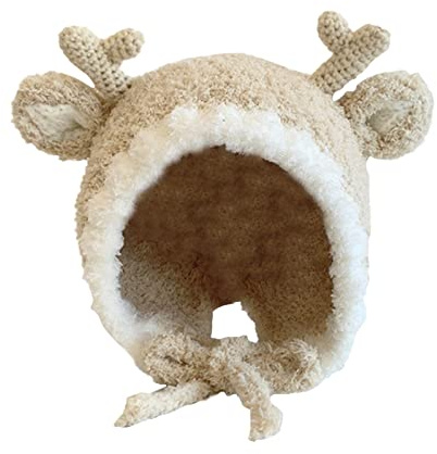 Niedliche Baby Wintermütze mit Hirschhorn Winter Weihnachten Mütze Strickmütze Fleece Weihnachtshut Kinder Cartoon Warm Wintermütze Babymütze Ohrenklappen Mütze Kleinkind (Beige, one Size)
