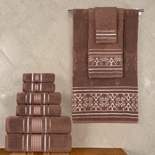 Superior 9-teiliges Handtuch-Set aus Baumwolle, Sortiert, mit Blumenmuster, enthält 3 Badetücher, 3 Handtücher, 3 Waschlappen/Gesichtstücher, schnell trocknend, für Zuhause, Dusche, Spa, luxuriöse,