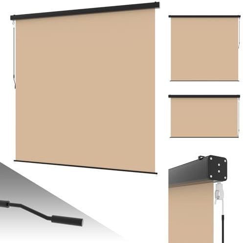 UNIONLINE Senkrechtmarkise 140x250cm Innen/Außen Ausziehbare Vertikalmarkise an der Wand Order Decke, Sonnenschutz Wetterbeständig Markise mit Handkurbel für Garten, Balkon, Beige