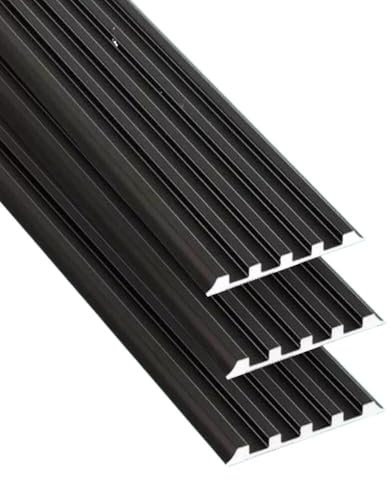 Bodenleiste, 3-teiliger rutschfester Treppenkantenschutz, flache Treppenkanten-Eckschützer aus Aluminium, selbstklebende Treppenkanten-Übergangsleiste, Stufenkantenleisten(Black,W 5CM (2))