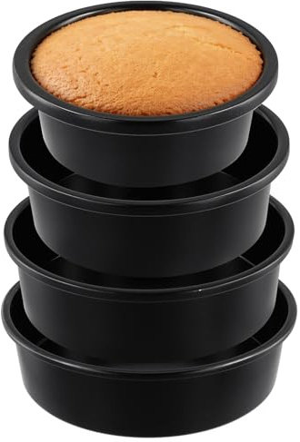 YUENPUN 4 PCS Carbon Steel Cake Tin Set, 4 Size Deep Round Non Stick Baking Pans for Birthday Wedding Layer Cakes, 10 Inch, 8 Inch, 6 Inch, 4 Inch