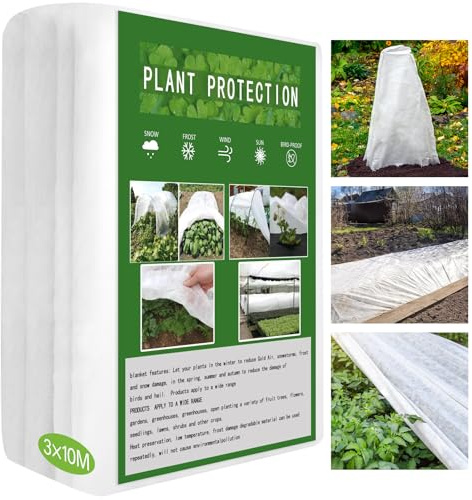 Vegamall 3 * 10m Manta Termica Plantas 30gsm Malla Antiheladas Tela Antiheladas para Plantas Vellón de Jardín para Vegetales Frutas Flores Protección de Invierno
