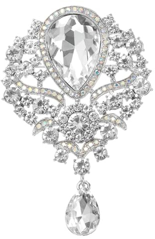 PATIKIL Große Strass Brosche Vintage Silberne Brosche Silber 3.5x2.2 Zoll | 1 Stück, Kristall Blumen Anstecknadel, Für Damen Hochzeit Braut Party Geburtstag Tanz Bankett Dekoration