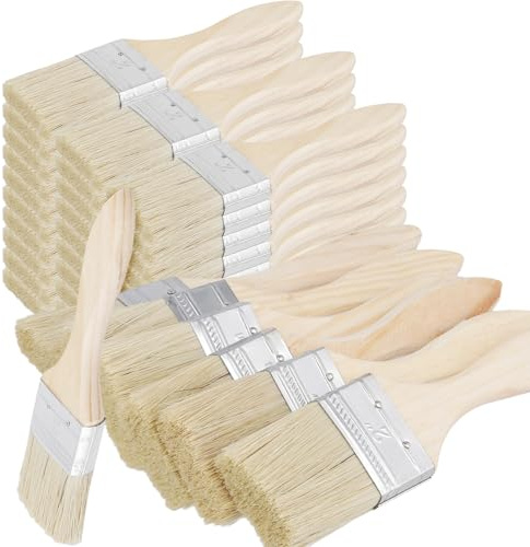 HAKZEON 50 PCS 2 Inch Chip Paint Brush Bulk, Paint Brushes Decorating with Wooden Handle, Small Paint Brushes for Walls, Wood, Stains, Varnishes, Home DIY, Disposable Brushes for Craft