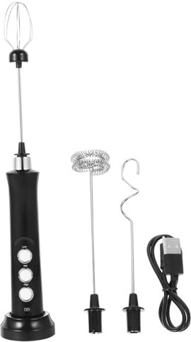 DINHEAROM Batidor Eléctrico De Mano Recargable Usb, Espumador De Leche Portátil Mini, Batidora Inalámbrica Para Huevo y Café, Negro, Adecuado Para Bebidas y Cocina Diaria