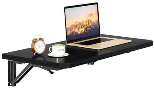 IBUYKE Tavolo da Parete Pieghevole, Salvaspazio Versatile Tavolo a Scomparsa da Muro, tavolino da Lavoro per Ufficio Domestico, Cucina, Bar, Salotto, Bagno, Nero TVT005B