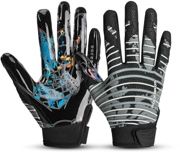 ROCKBROS Guanti da Calcio per Bambini e Ragazzi, Guanti da Portiere per Ricevitore Antiscivolo e Traspirante, per Rugby Baseball Football Americano, per Sport con la Palla e all'Aperto, Grigio, S